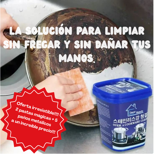 2 Pastas mágicas de Ollas 5 Paños metálicos +