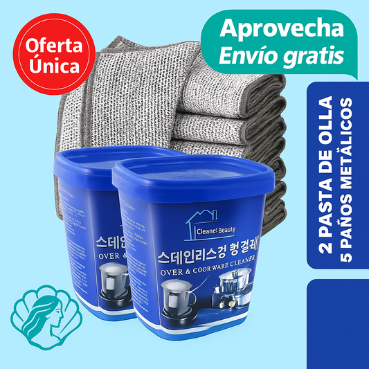 2 Pastas mágicas  de Ollas 5 Paños metálicos +